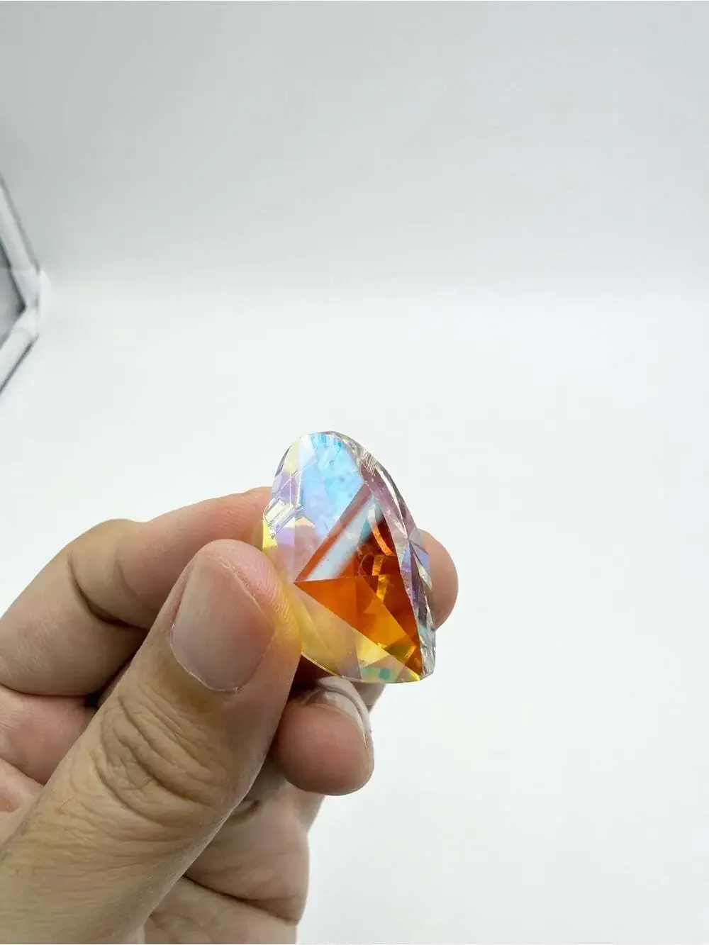Faceted Aurora Borealis Crystal Heart Pendant – Iridescent Prism Suncatcher